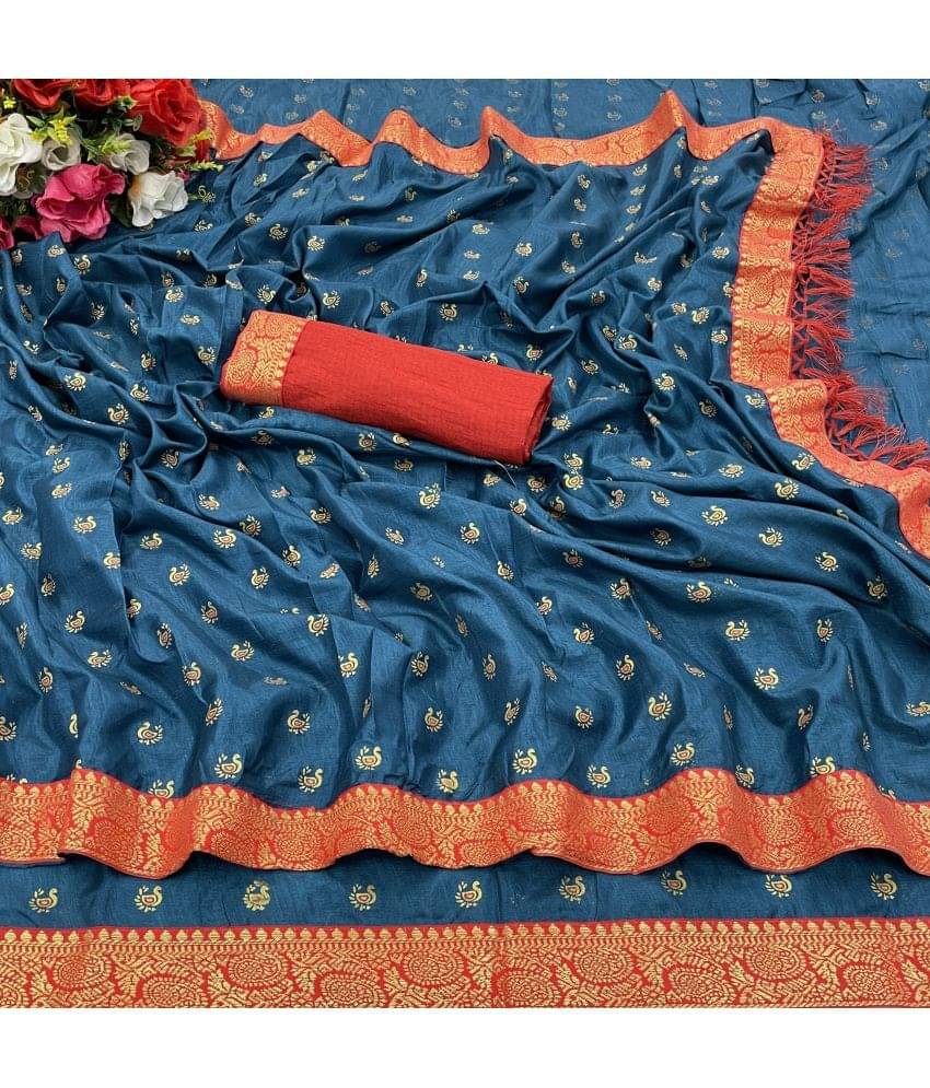 Gullak Art Silk Applique Saree With Unstitched Blouse Piece ( Blue ) Gullak Art Silk Applique Saree With Unstitched Blouse Piece ( Blue )