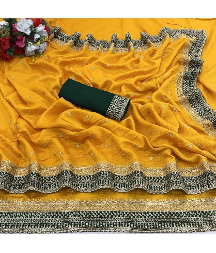 Gullak Art Silk Embroidered Saree With Unstitched Blouse Piece ( Yellow ) Gullak Art Silk Embroidered Saree With Unstitched Blouse Piece ( Yellow )
