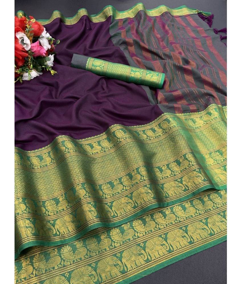 Gullak Art Silk Self Design Saree With Unstitched Blouse Piece ( Purple ) Gullak Art Silk Self Design Saree With Unstitched Blouse Piece ( Purple )