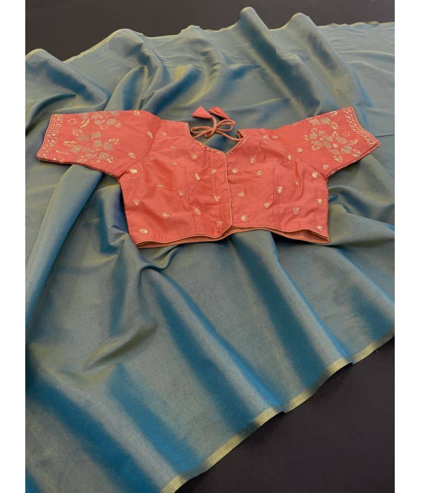Gullak Art Silk Self Design Saree With Unstitched Blouse Piece ( Aqua Blue ) - Sarees | Buy online on ZillyBuy