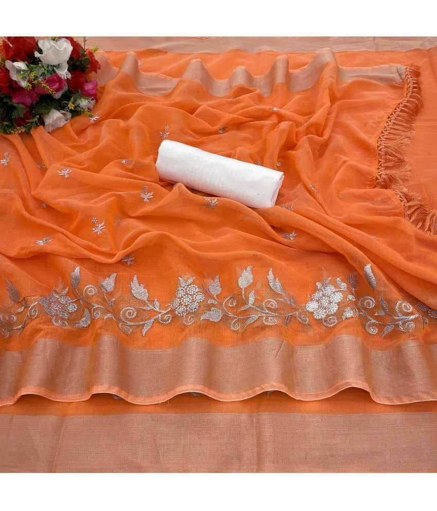 Gullak Chanderi Embroidered Saree With Unstitched Blouse Piece ( Peach ) - Sarees | Buy online on ZillyBuy