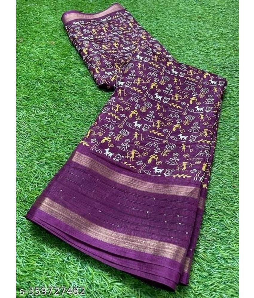     			Gullak Chanderi Printed Saree With Unstitched Blouse Piece ( Purple )