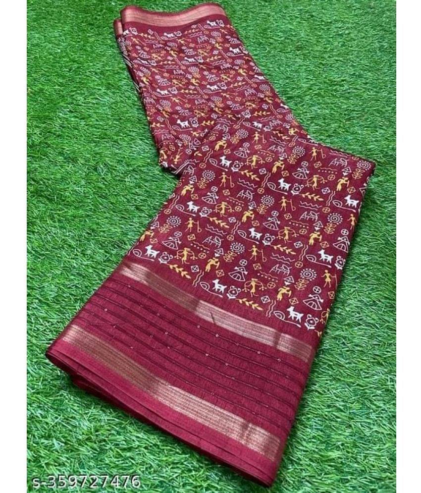 Gullak Chanderi Printed Saree With Unstitched Blouse Piece ( Purple )     			Gullak Chanderi Printed Saree With Unstitched Blouse Piece ( Purple )