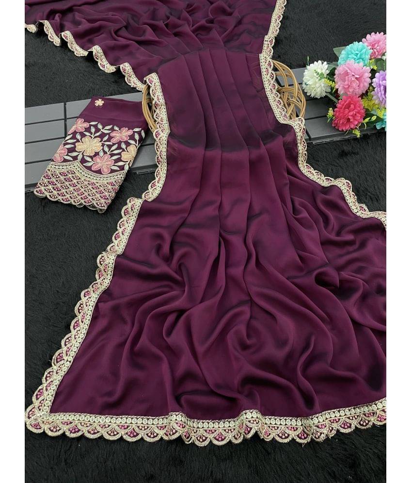 Gullak Chiffon Embroidered Saree With Unstitched Blouse Piece ( Purple ) Gullak Chiffon Embroidered Saree With Unstitched Blouse Piece ( Purple )