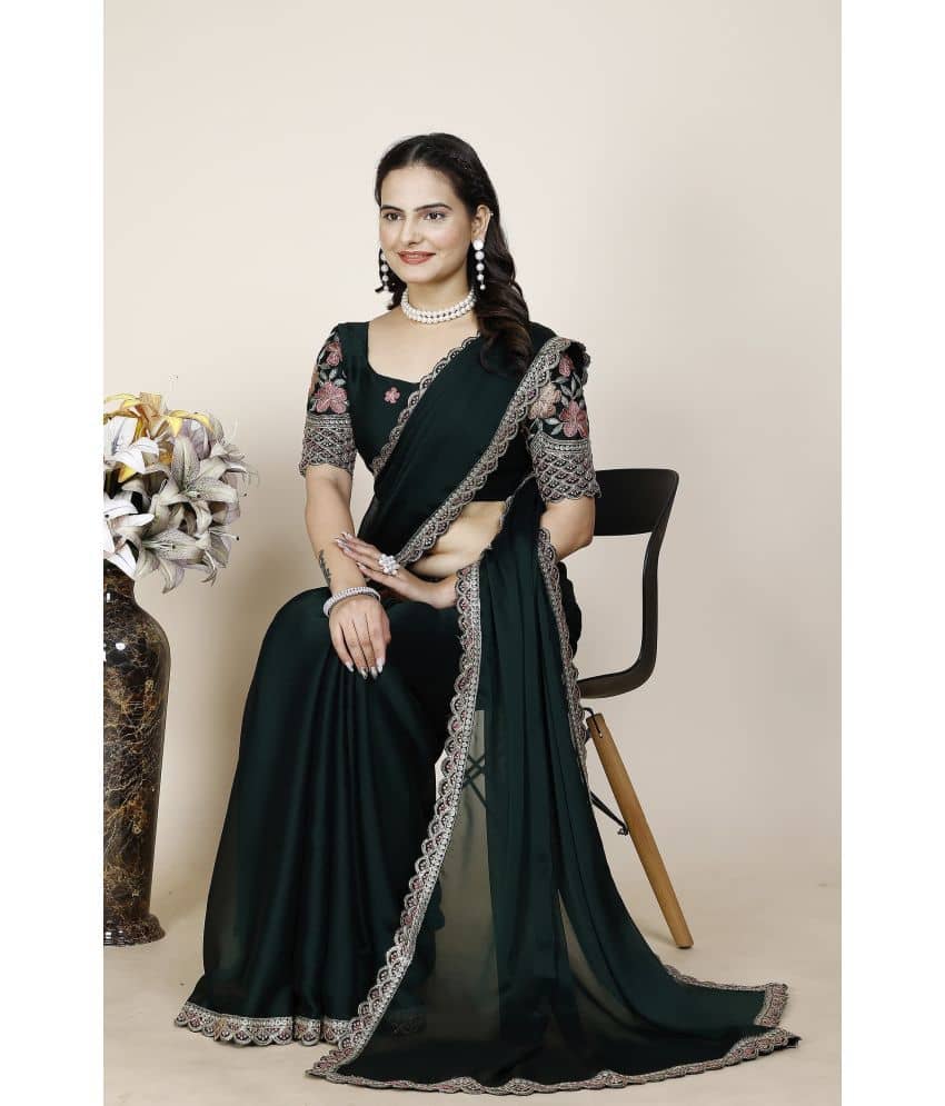 Gullak Chiffon Embroidered Saree With Unstitched Blouse Piece ( Green ) - Sarees | Buy online on ZillyBuy