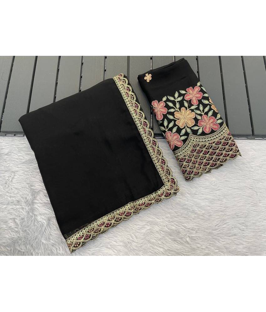 Gullak Chiffon Embroidered Saree With Unstitched Blouse Piece ( Black ) Gullak Chiffon Embroidered Saree With Unstitched Blouse Piece ( Black )