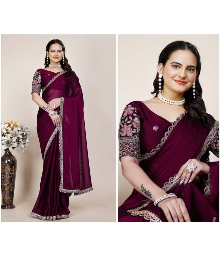 Gullak Chiffon Embroidered Saree With Unstitched Blouse Piece ( Purple ) Gullak Chiffon Embroidered Saree With Unstitched Blouse Piece ( Purple )