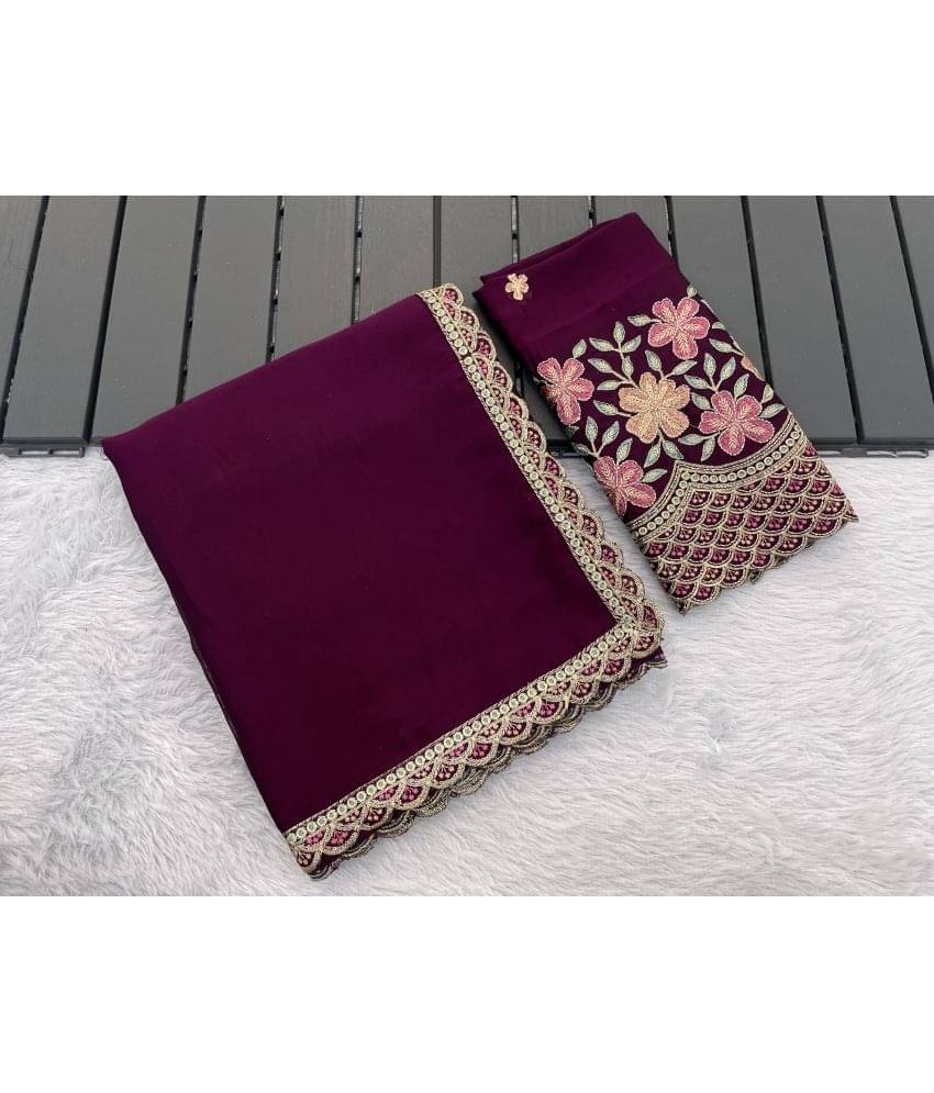 Gullak Chiffon Embroidered Saree With Unstitched Blouse Piece ( Purple ) Gullak Chiffon Embroidered Saree With Unstitched Blouse Piece ( Purple )