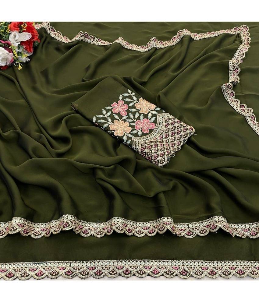 Gullak Chiffon Embroidered Saree With Unstitched Blouse Piece ( Green ) Gullak Chiffon Embroidered Saree With Unstitched Blouse Piece ( Green )