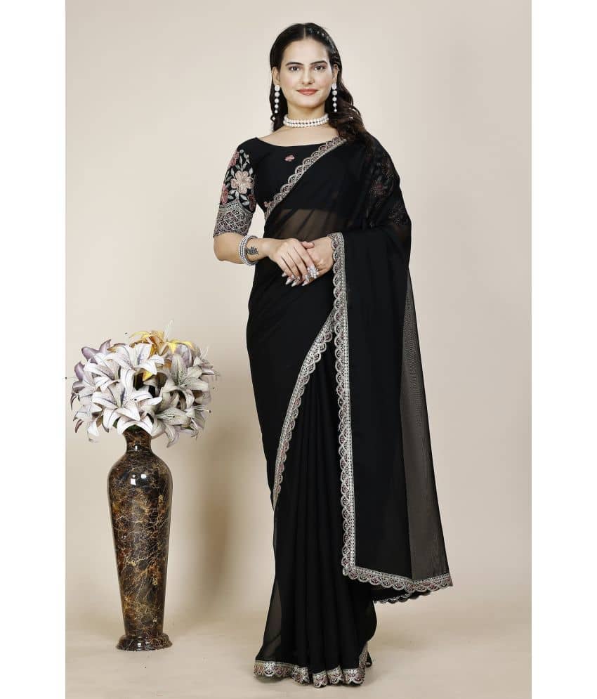 Gullak Chiffon Embroidered Saree With Unstitched Blouse Piece ( Black ) - Sarees | Buy online on ZillyBuy