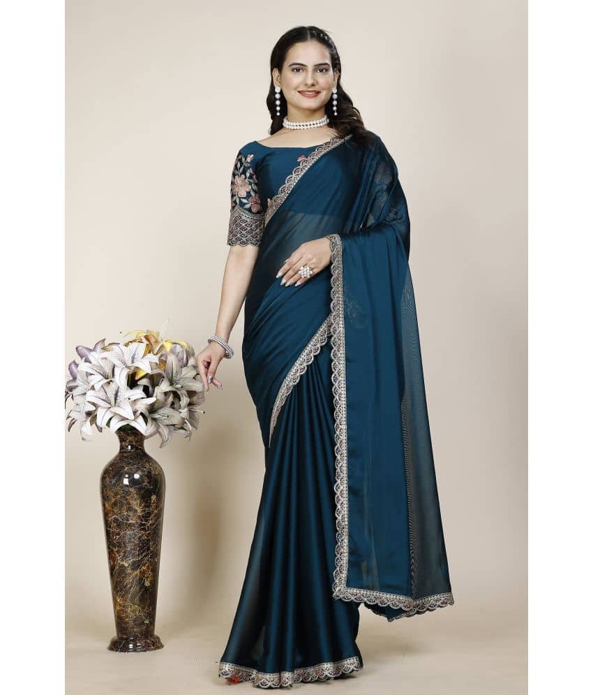 Gullak Chiffon Embroidered Saree With Unstitched Blouse Piece ( Blue ) - Sarees | Buy online on ZillyBuy