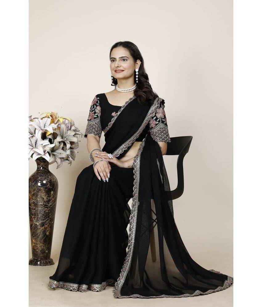 Gullak Chiffon Embroidered Saree With Unstitched Blouse Piece ( Black ) Gullak Chiffon Embroidered Saree With Unstitched Blouse Piece ( Black )
