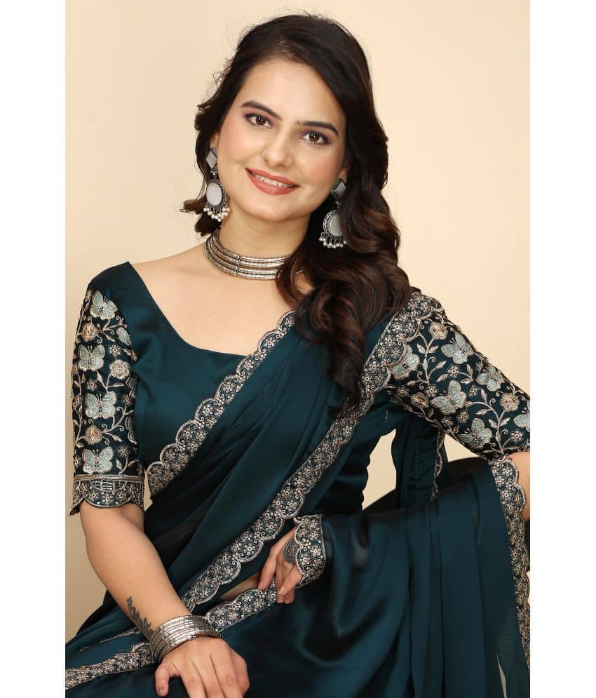 Gullak Chiffon Printed Saree With Unstitched Blouse Piece ( Navy Blue ) - Sarees | Buy online on ZillyBuy