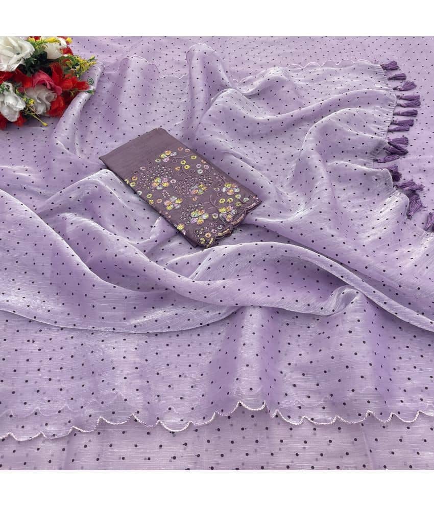 Gullak Crepe Embroidered Saree With Unstitched Blouse Piece ( Lavender ) - Sarees | Buy online on ZillyBuy