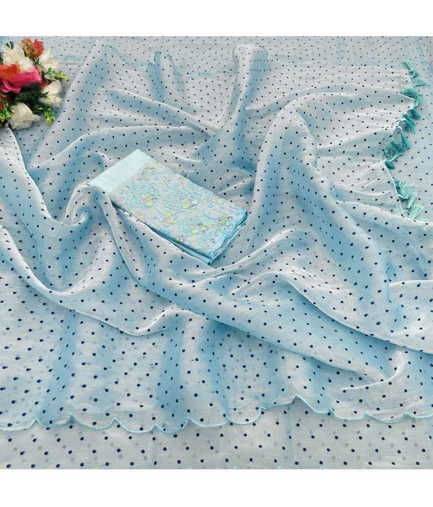     			Gullak Crepe Embroidered Saree With Unstitched Blouse Piece ( Teal )