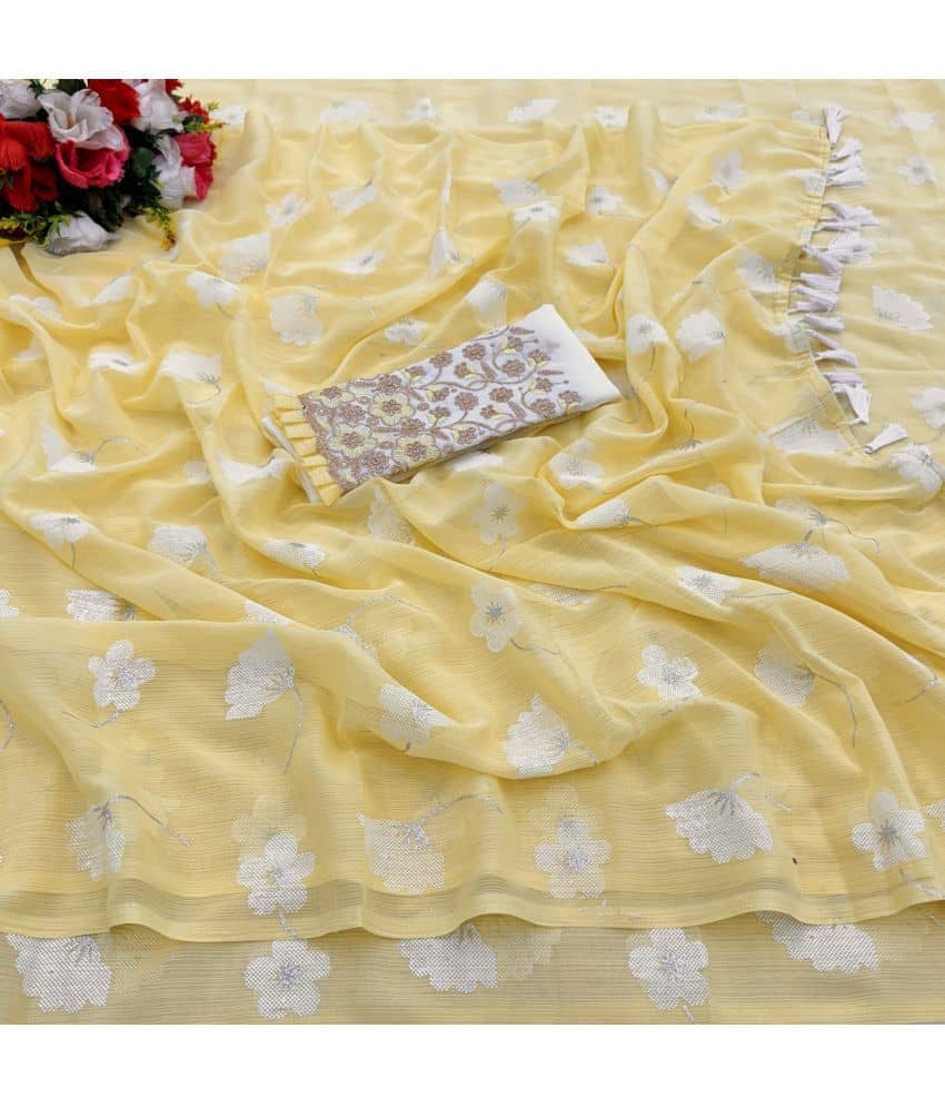 Gullak Georgette Embellished Saree With Unstitched Blouse Piece ( Yellow )