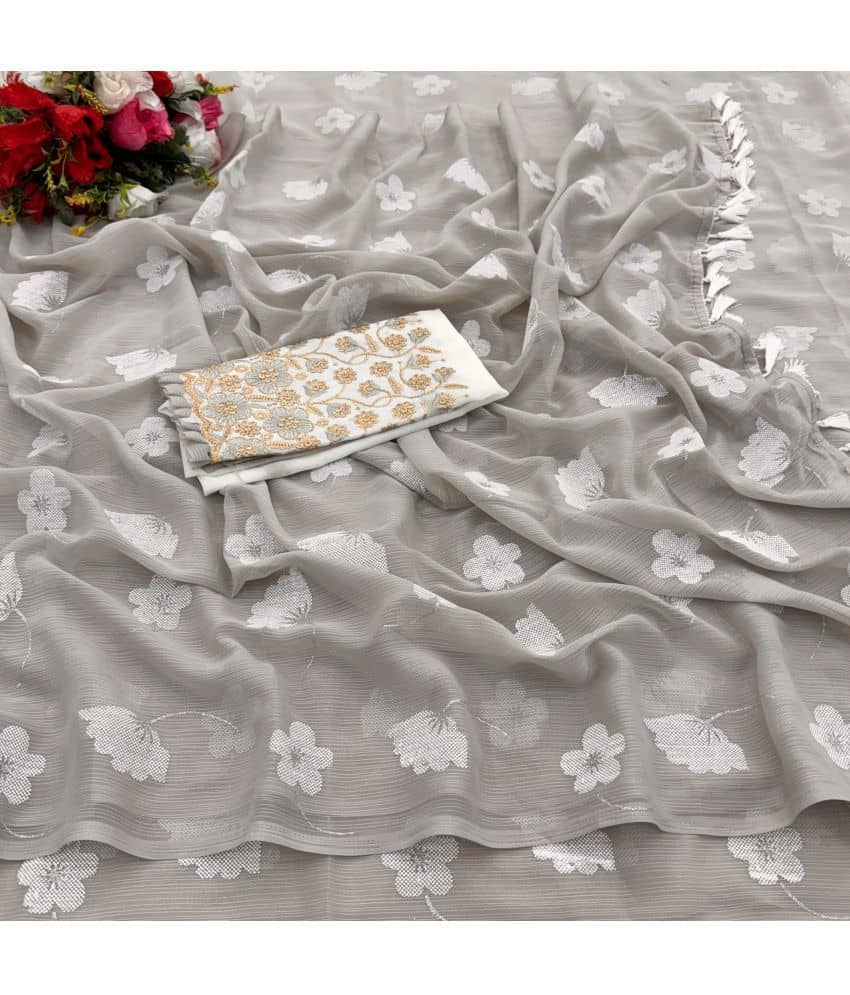 Gullak Georgette Embellished Saree With Unstitched Blouse Piece ( Grey )