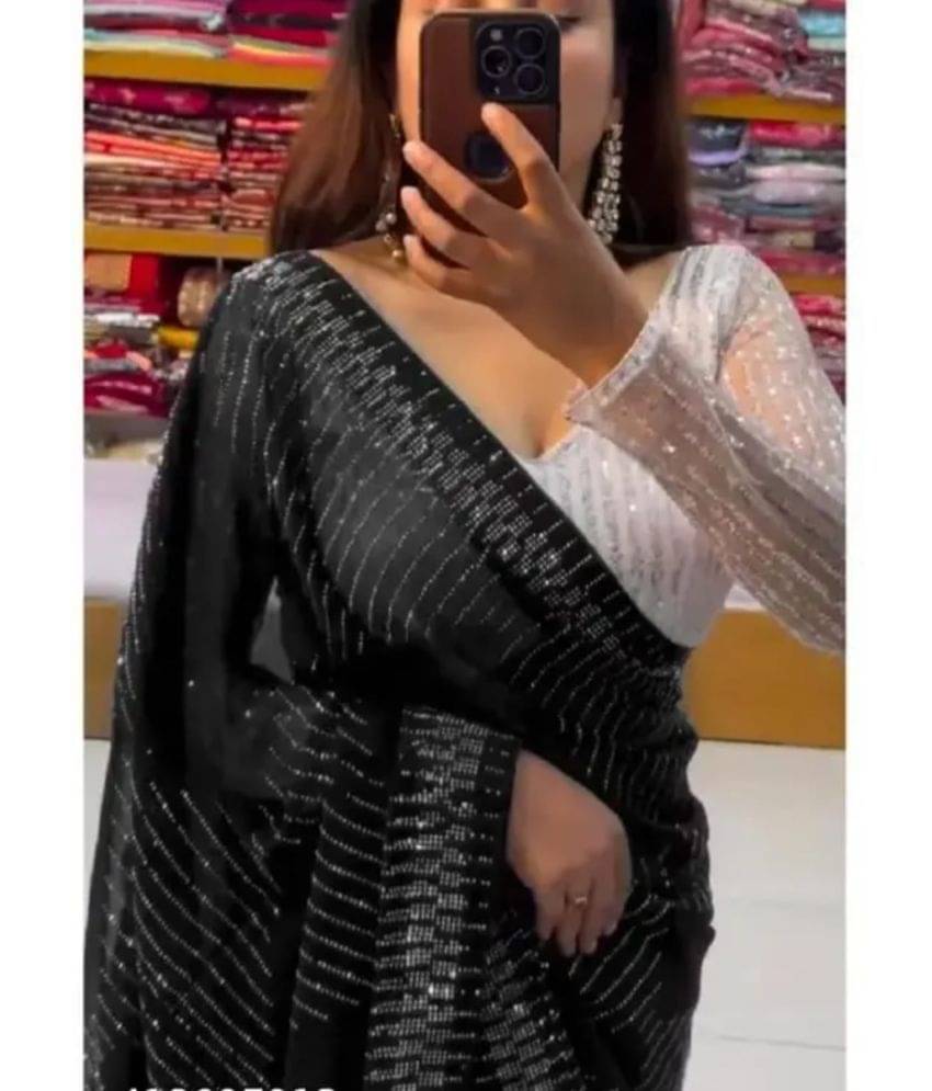 Gullak Georgette Embellished Saree With Unstitched Blouse Piece ( Black ) Gullak Georgette Embellished Saree With Unstitched Blouse Piece ( Black )