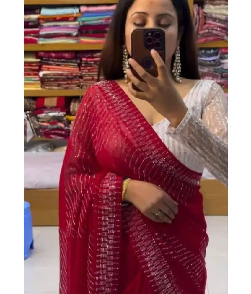 Gullak Georgette Embellished Saree With Unstitched Blouse Piece ( Pink )