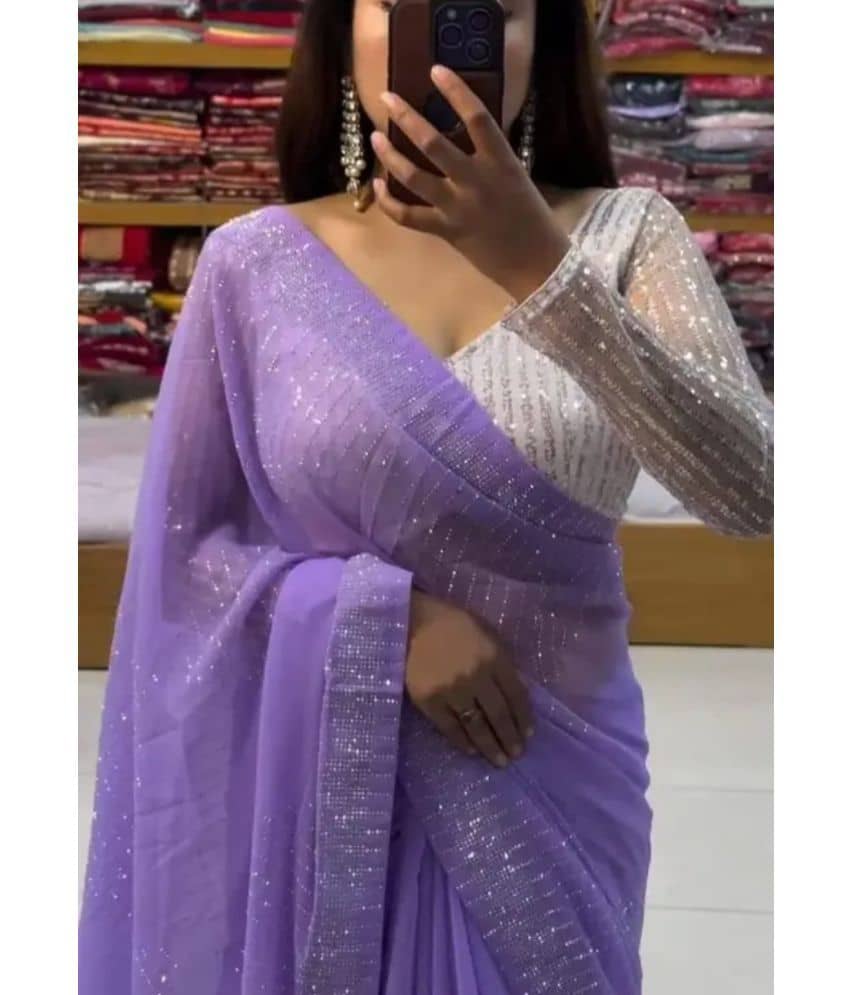 Gullak Georgette Embellished Saree With Unstitched Blouse Piece ( Indigo ) - Sarees | Buy online on ZillyBuy