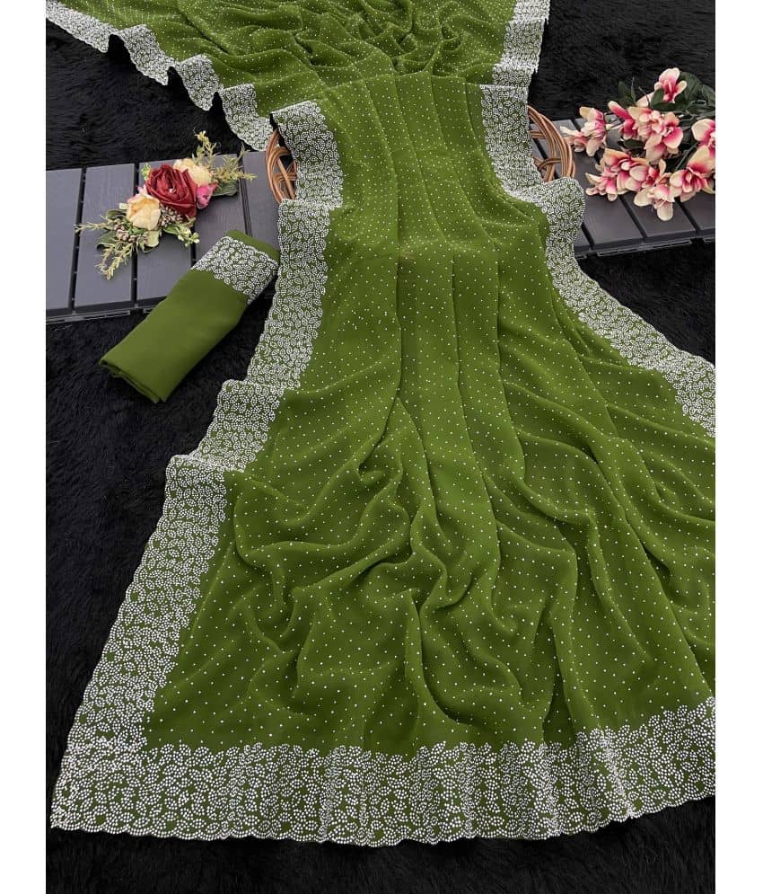 Gullak Georgette Embellished Saree With Unstitched Blouse Piece ( Green ) - Sarees | Buy online on ZillyBuy