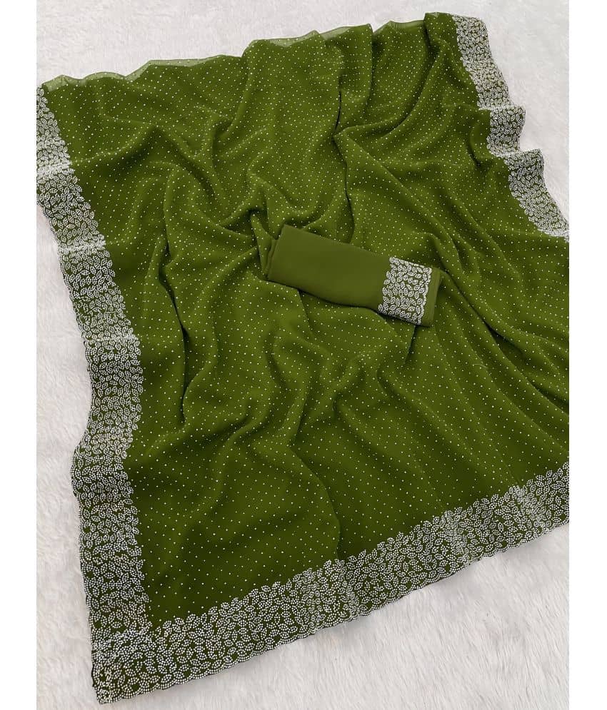 Gullak Georgette Embellished Saree With Unstitched Blouse Piece ( Green ) - Sarees | Buy online on ZillyBuy