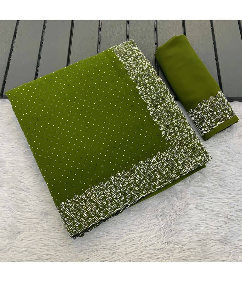 Gullak Georgette Embellished Saree With Unstitched Blouse Piece ( Green ) - Sarees | Buy online on ZillyBuy