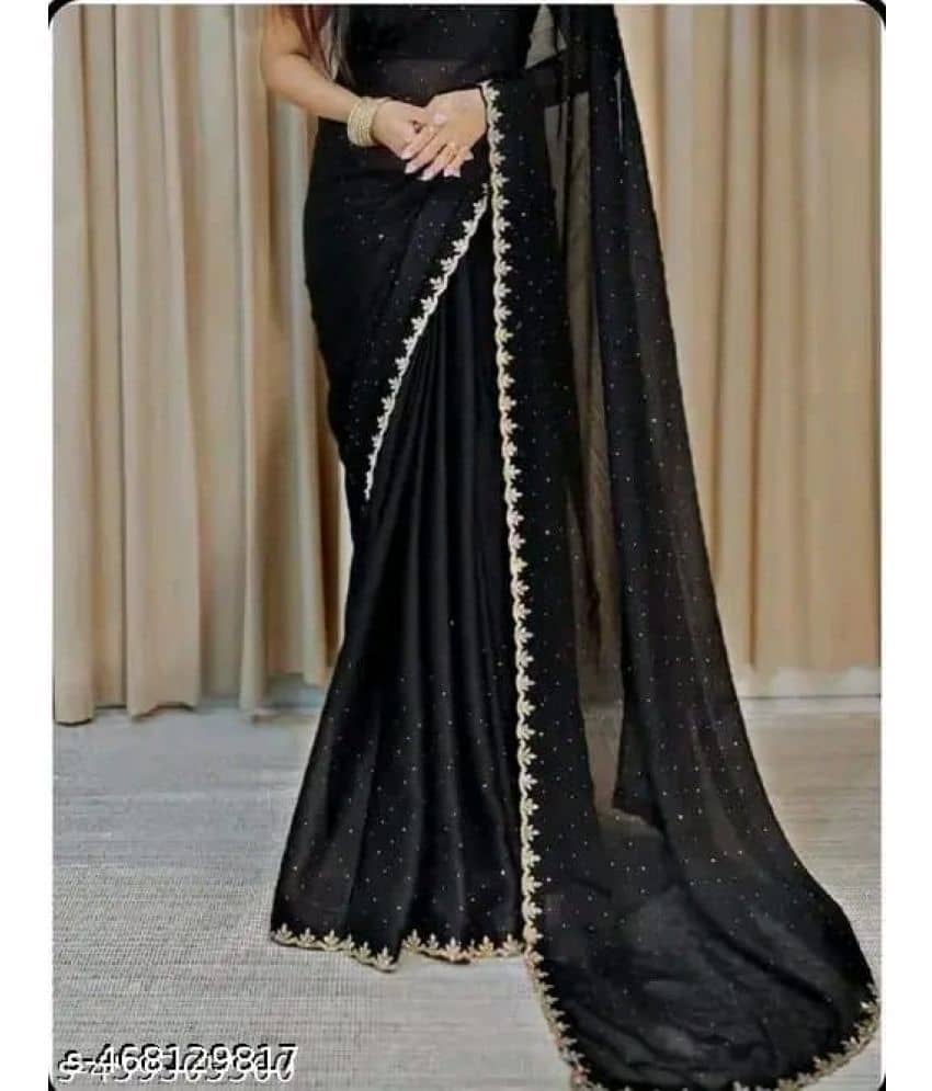 Gullak Georgette Embellished Saree With Unstitched Blouse Piece ( Black ) - Sarees | Buy online on ZillyBuy
