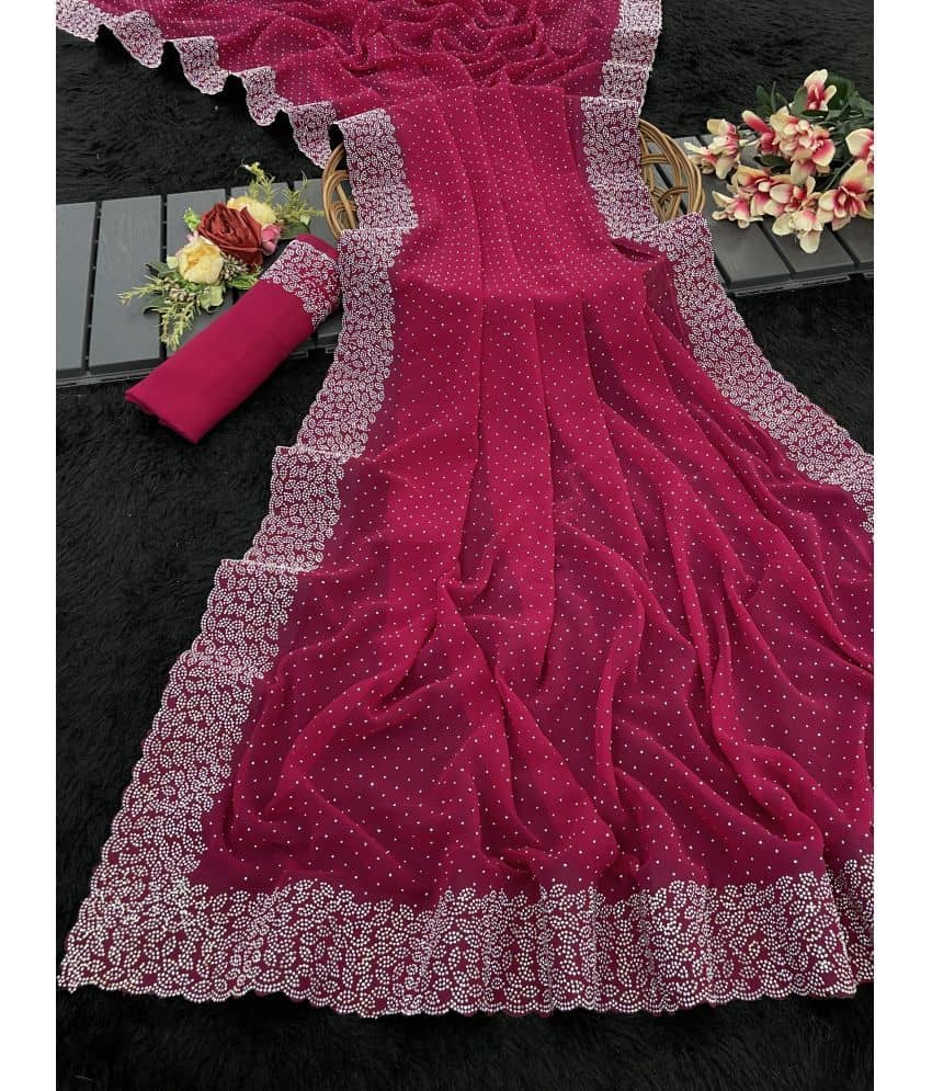 Gullak Georgette Embellished Saree With Unstitched Blouse Piece ( Red ) - Sarees | Buy online on ZillyBuy