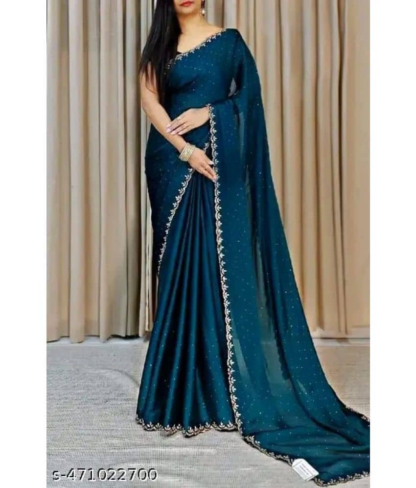Gullak Georgette Embellished Saree With Unstitched Blouse Piece ( Teal ) - Sarees | Buy online on ZillyBuy