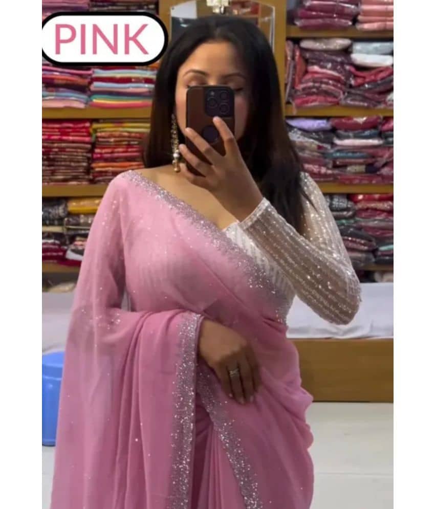 Gullak Georgette Embellished Saree With Unstitched Blouse Piece ( Pink ) - Sarees | Buy online on ZillyBuy