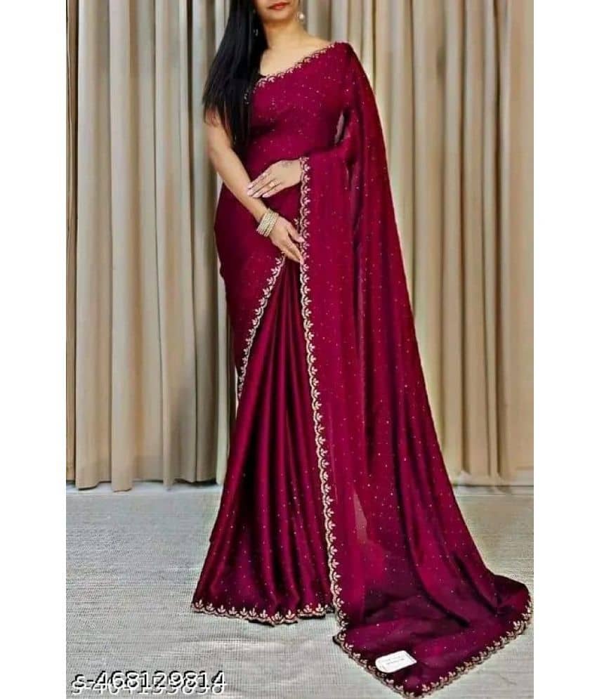 Gullak Georgette Embellished Saree With Unstitched Blouse Piece ( Maroon ) - Sarees | Buy online on ZillyBuy