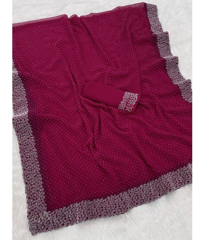 Gullak Georgette Embellished Saree With Unstitched Blouse Piece ( Red ) - Sarees | Buy online on ZillyBuy