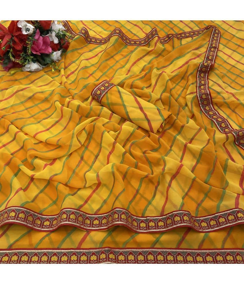 Gullak Georgette Printed Saree With Unstitched Blouse Piece ( Yellow )