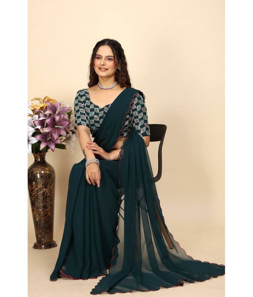 Gullak Georgette Printed Saree With Unstitched Blouse Piece ( Green ) Gullak Georgette Printed Saree With Unstitched Blouse Piece ( Green )