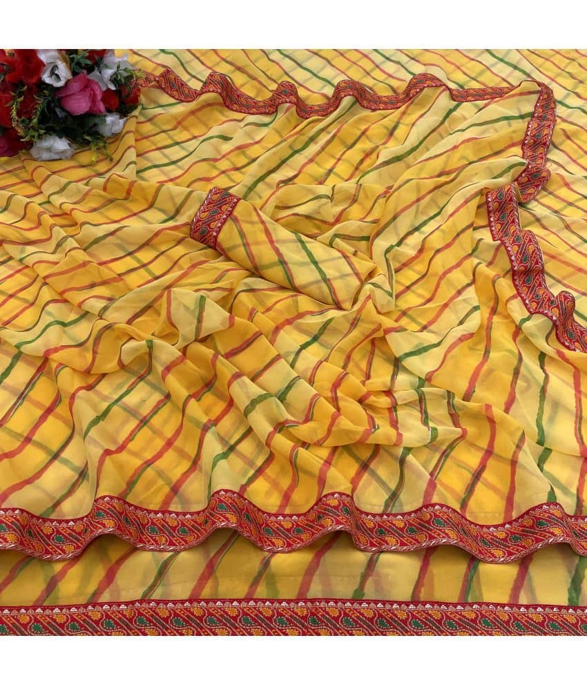 Gullak Georgette Printed Saree With Unstitched Blouse Piece ( Yellow ) - Sarees | Buy online on ZillyBuy