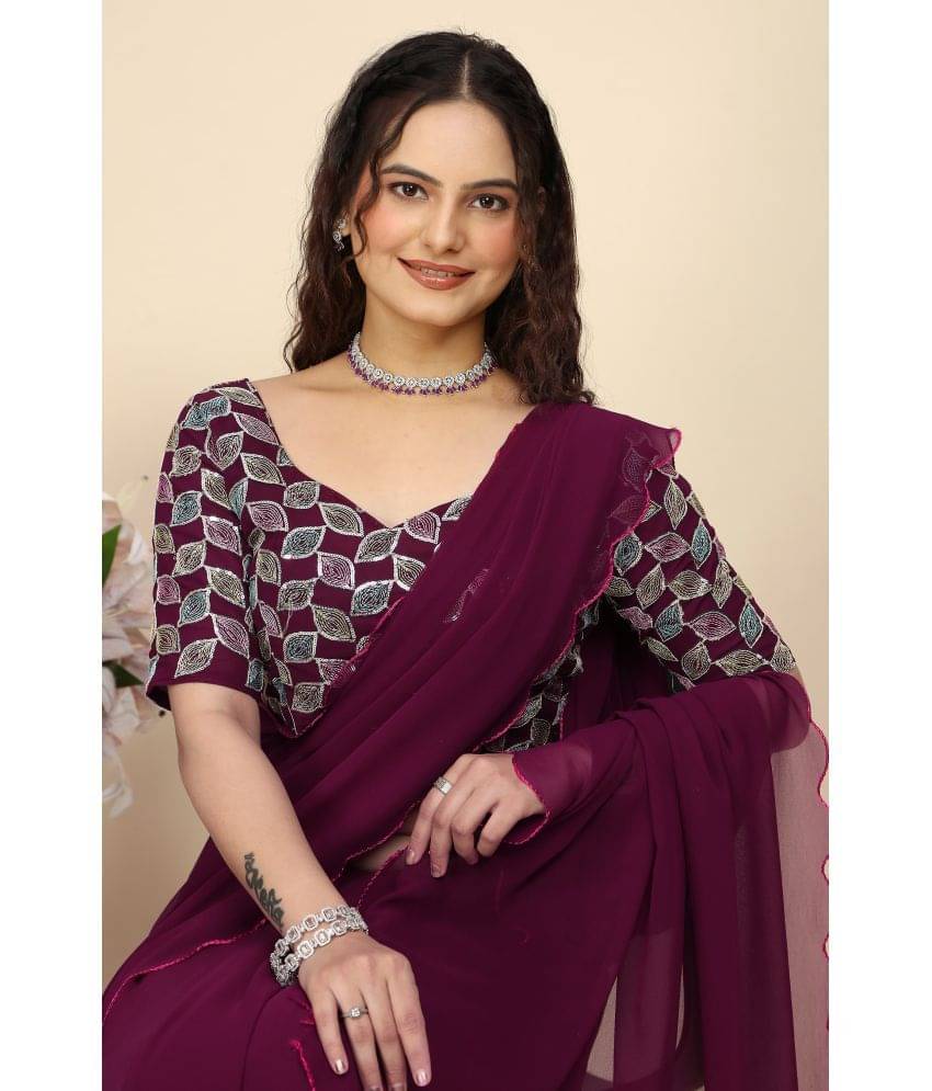 Gullak Georgette Printed Saree With Unstitched Blouse Piece ( Purple ) Gullak Georgette Printed Saree With Unstitched Blouse Piece ( Purple )
