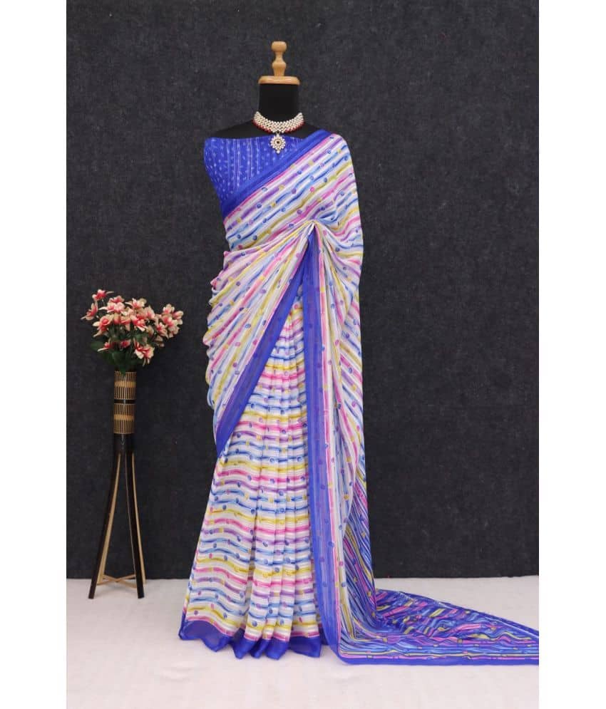 Gullak Georgette Printed Saree With Unstitched Blouse Piece ( White ) - Sarees | Buy online on ZillyBuy
