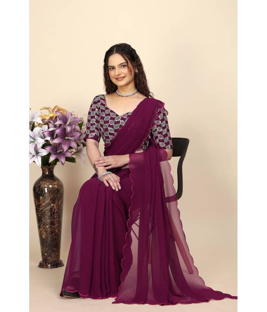 Gullak Georgette Printed Saree With Unstitched Blouse Piece ( Purple ) Gullak Georgette Printed Saree With Unstitched Blouse Piece ( Purple )