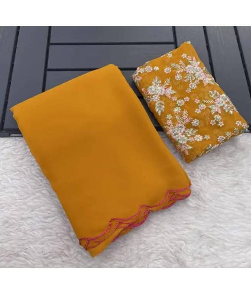 Gullak Georgette Solid Saree With Unstitched Blouse Piece ( Mustard ) Gullak Georgette Solid Saree With Unstitched Blouse Piece ( Mustard )