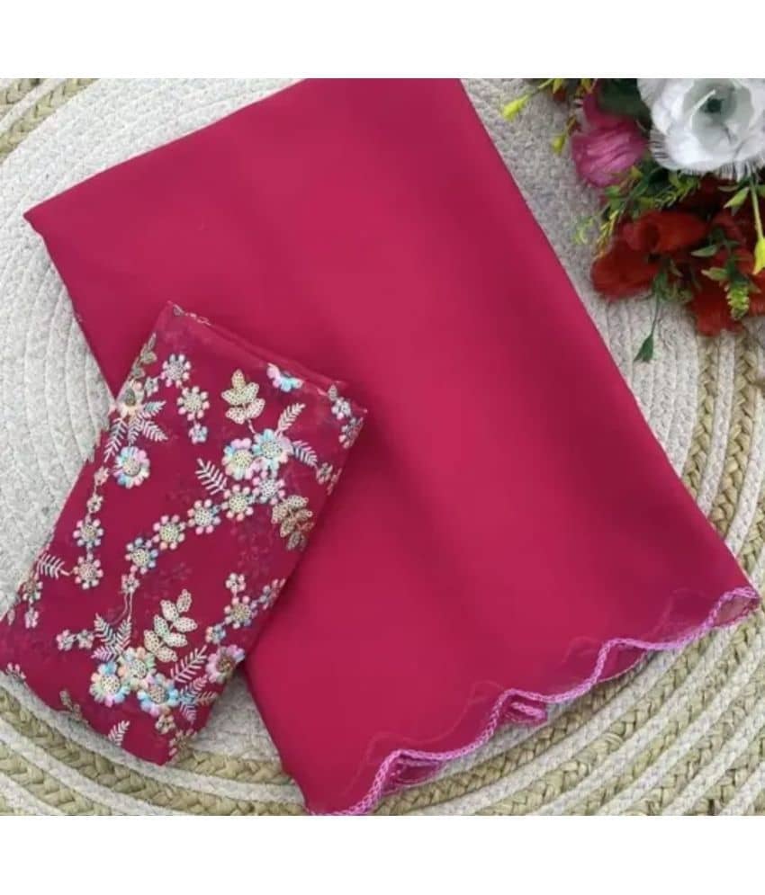 Gullak Georgette Solid Saree With Unstitched Blouse Piece ( Pink ) - Sarees | Buy online on ZillyBuy