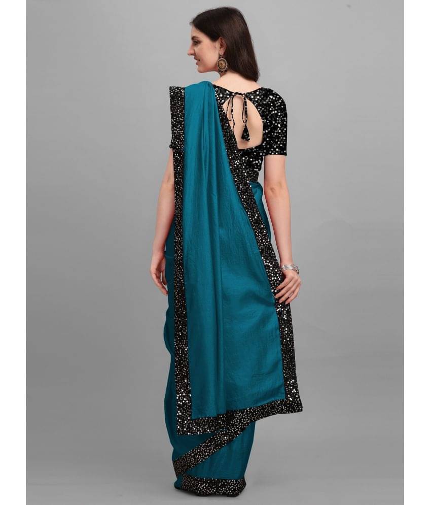 Gullak Lycra Dyed Saree With Unstitched Blouse Piece ( Teal ) Gullak Lycra Dyed Saree With Unstitched Blouse Piece ( Teal )