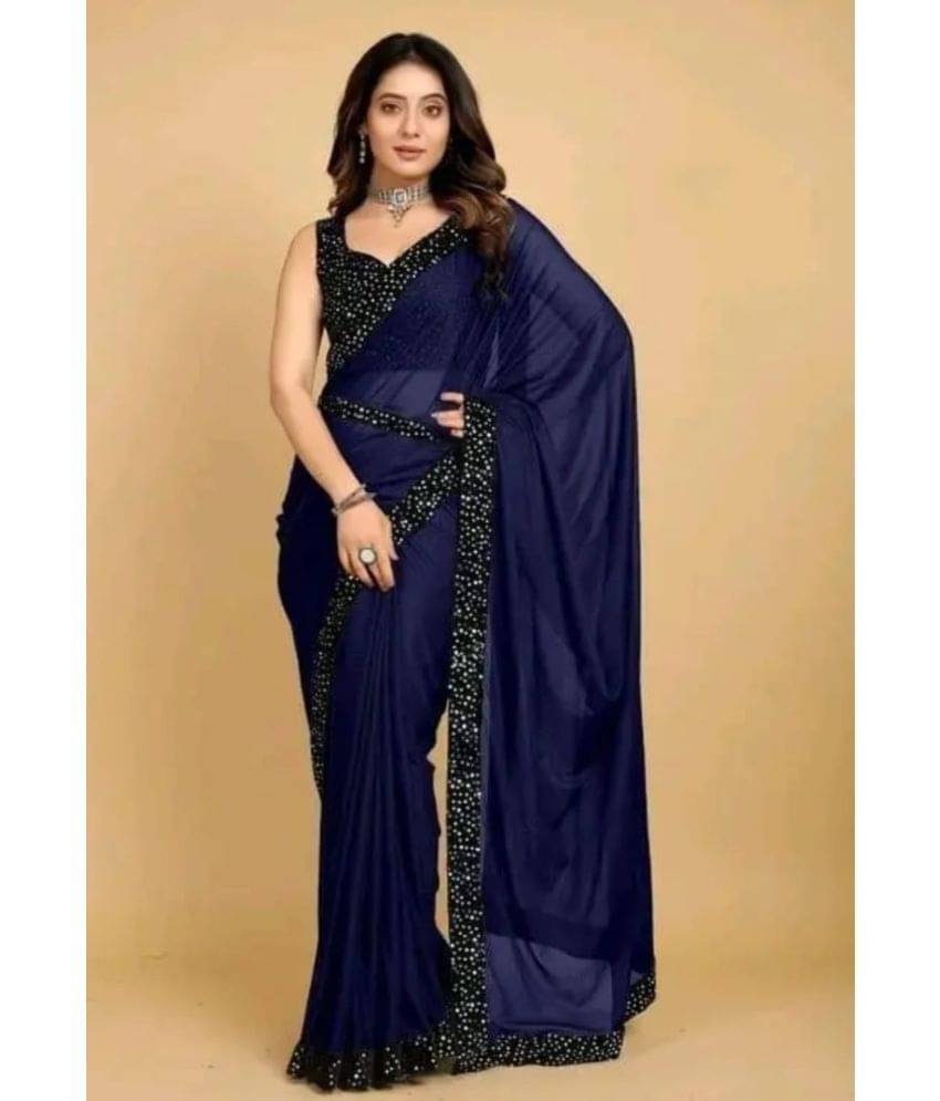 Gullak Lycra Dyed Saree With Unstitched Blouse Piece ( Navy Blue ) Gullak Lycra Dyed Saree With Unstitched Blouse Piece ( Navy Blue )
