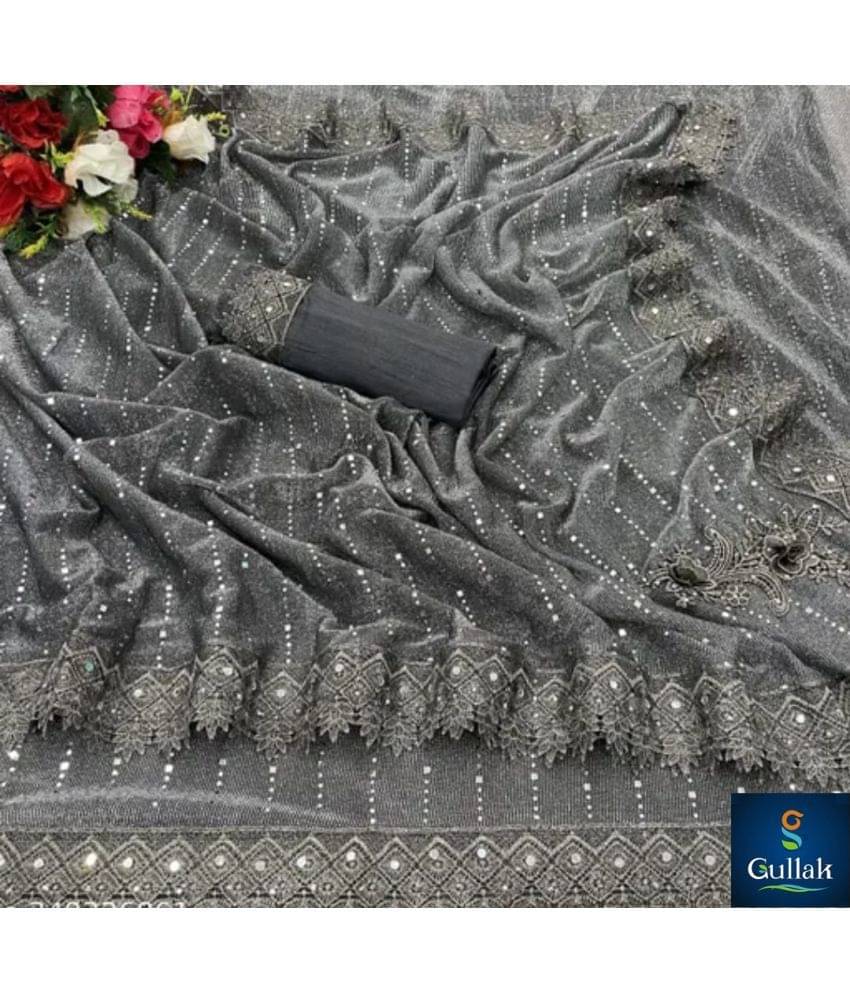     			Gullak Lycra Embellished Saree With Unstitched Blouse Piece ( Grey )