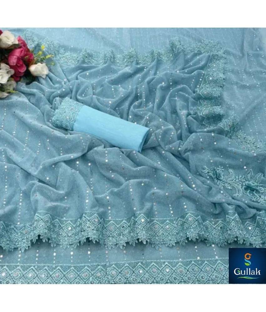 Gullak Lycra Embellished Saree With Unstitched Blouse Piece ( Blue ) Gullak Lycra Embellished Saree With Unstitched Blouse Piece ( Blue )