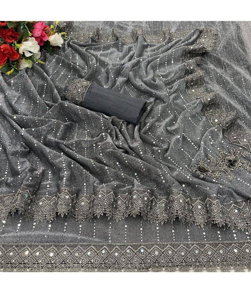 Gullak Lycra Printed Saree With Unstitched Blouse Piece ( Grey ) Gullak Lycra Printed Saree With Unstitched Blouse Piece ( Grey )