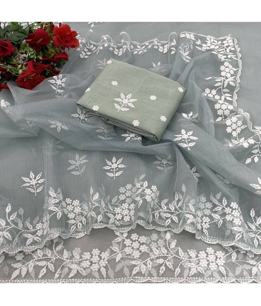 Gullak Lycra Printed Saree With Unstitched Blouse Piece ( Grey ) - Sarees | Buy online on ZillyBuy