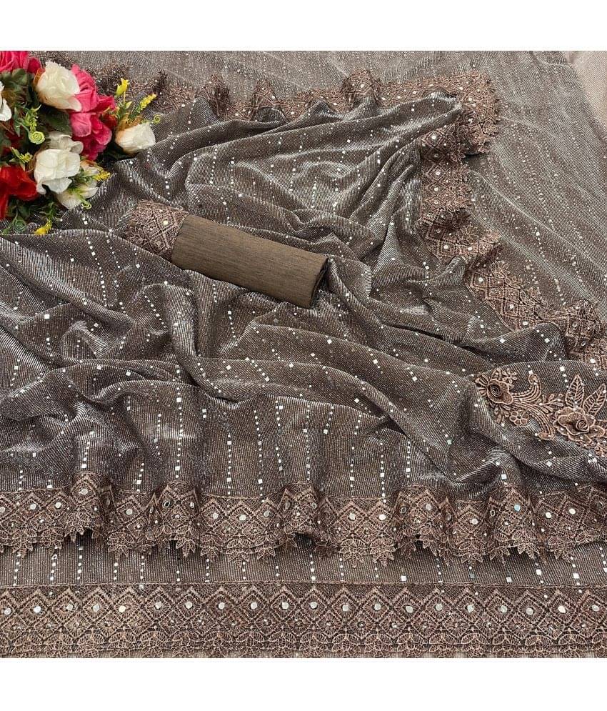 Gullak Lycra Printed Saree With Unstitched Blouse Piece ( Brown ) Gullak Lycra Printed Saree With Unstitched Blouse Piece ( Brown )