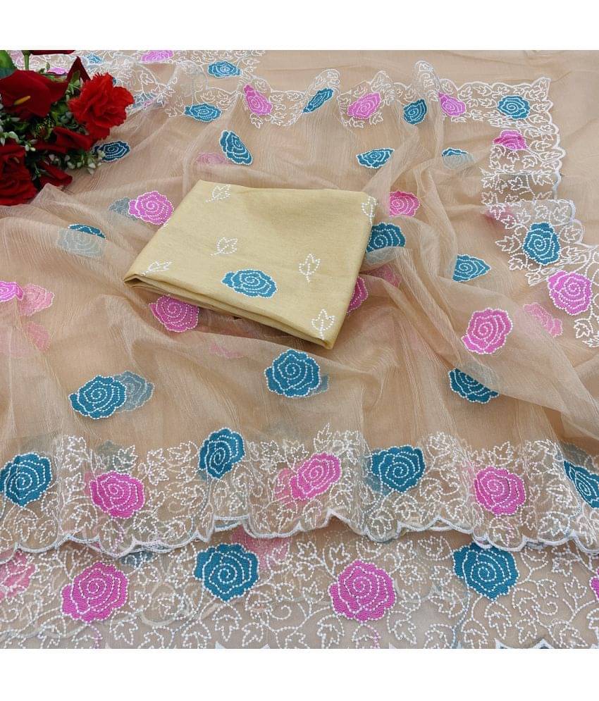 Gullak Lycra Printed Saree With Unstitched Blouse Piece ( Cream ) Gullak Lycra Printed Saree With Unstitched Blouse Piece ( Cream )