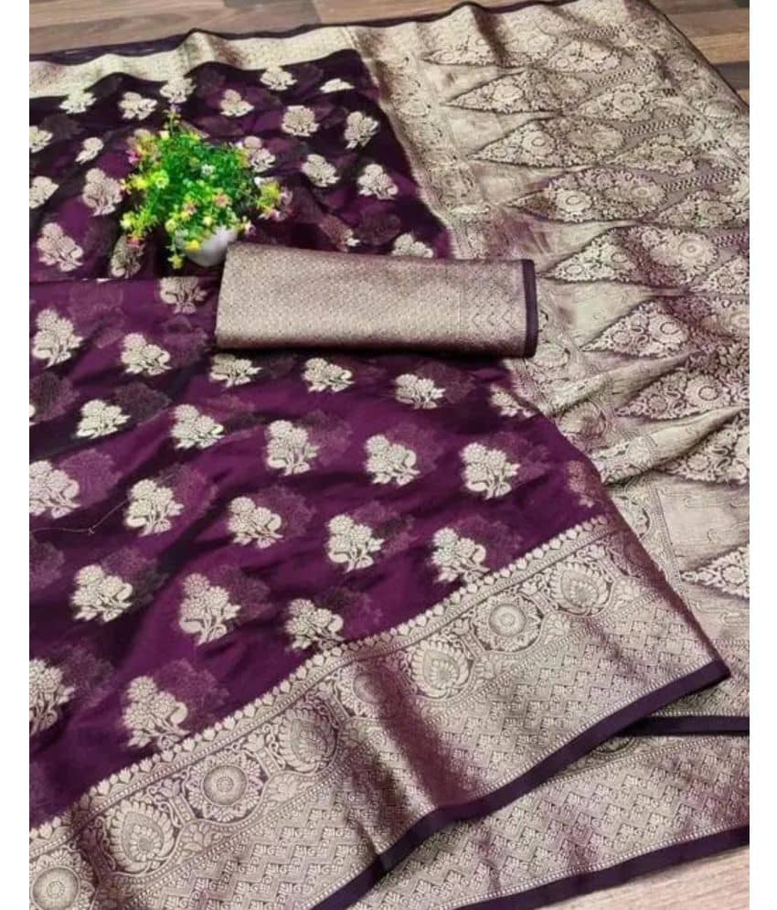 Gullak Organza Embellished Saree With Unstitched Blouse Piece ( Purple ) - Sarees | Buy online on ZillyBuy
